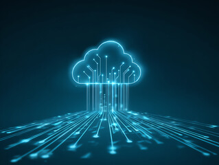 Futuristic cloud computing concept with digital data flow.