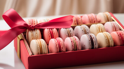 P&acirc;tisserie fran&ccedil;aise, macarons de couleur rose. Nourriture luxueuse, macarons go&ucirc;ts fraise, framboise, vanille. Nourriture pour conception et cr&eacute;ation graphique. 
