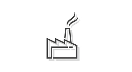 Minimalist factory icon with smoke billowing from chimney, representing industry and production.