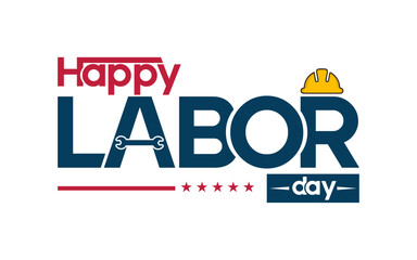 Happy Labor Day Design with Worker Helmet and Tools