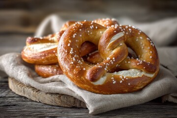 Homemade Bavarian Pretzel: Warm, Salted Snack Perfect for Oktoberfest on Rustic Background