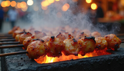 Deliciously Grilled Skewers, Smoky Flavor, Street Food