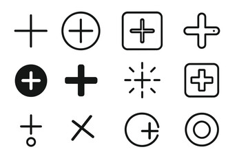 Fototapeta premium Set of plus and cross icons. Add, more, create, and positive button collection. Outline and solid vector symbols for graphic design, web, mobile apps, UI and UX elements.