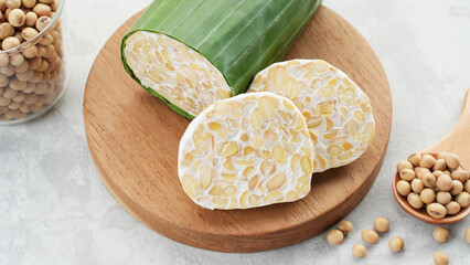 Raw Tempeh or Tempe, Indonesian traditional food, made from fermented soybeans.