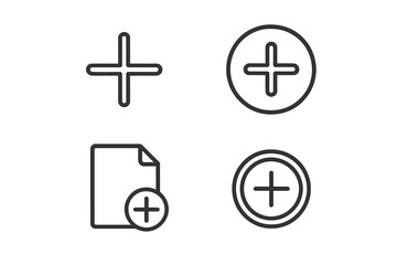 Fototapeta premium Plus sign icon set in a thin line style. Add symbol collection. Vector linear icons for website, UI, UX design. Addition, positive, and more concept. Simple minimalist design. Editable stroke.