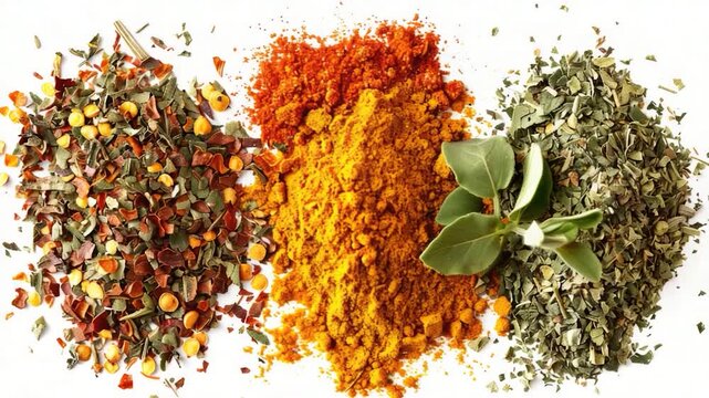 Assortment of spices displayed on a clean and plain surface