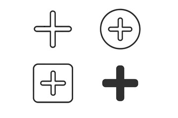 Obraz premium Plus icon set thin line collection. Add button symbol for web and mobile apps. Vector outline and solid signs for UI UX design. Editable stroke. More, new, create concept.