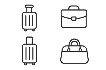 Travel luggage and business bag line icon set. Suitcase, briefcase, and baggage outline pictogram collection. Simple linear vector graphic for web design, app, and UI.