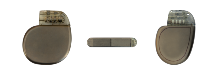 Modern cardiac pacemaker devices and implantable loop recorder medical equipment isolated on transparent background, png