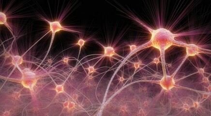 Vibrant neural network glowing with energy, symbolizing thought, connection, and complex biological systems.