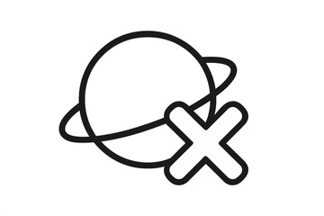 Obraz premium No internet connection icon with planet and cross mark. Offline error symbol. Cancelled space travel. Minimalistic linear pictogram for web, app, UI, UX graphic design.