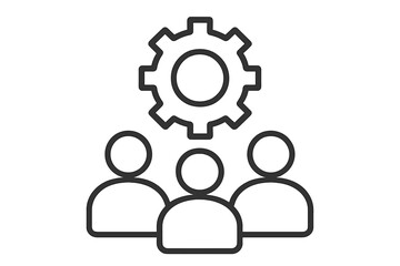 Team management icon. Human resources, teamwork, and collaboration concept. People group with gear symbol. Business process, workflow, and operations management vector.