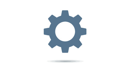 Blue-grey gear icon with a subtle shadow on a white background, representing settings or mechanical processes.
