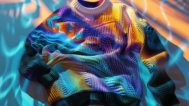A colorful sweater lying on a white surface