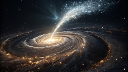 stunning spiral galaxy with powerful light beam and cosmic dust in deep space