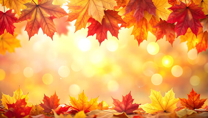 Fall foliage border with warm sunlight and natural seasonal atmosphere.