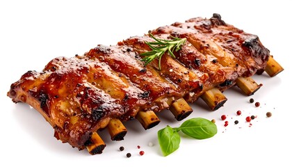 Delicious BBQ ribs on a white background