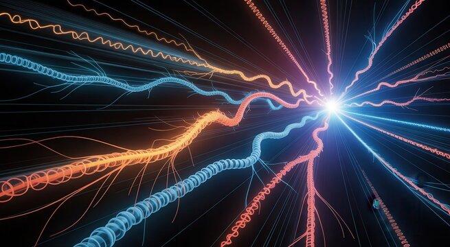 Dynamic energy flow visualization with vibrant glowing lines against a dark background