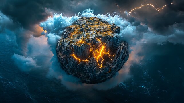 Cracked glowing planet in deep space photo - Powered by Adobe