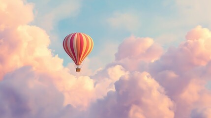 Obraz premium Minimalist hot air balloon floating in soft pastel clouds.