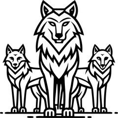 Wolf Loyalty and unity, standing proudly with its pack line art vector icon 