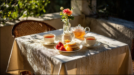 peaceful morning tea time on veranda with grandma creating warm atmosphere