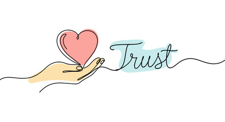 Hand holding a heart symbolizing trust in a creative minimalist illustration copy space