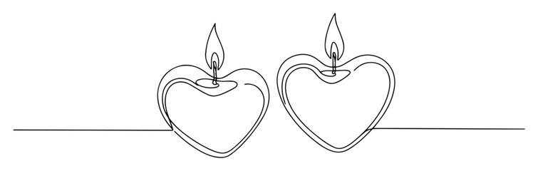 two heart shaped candles burning line art