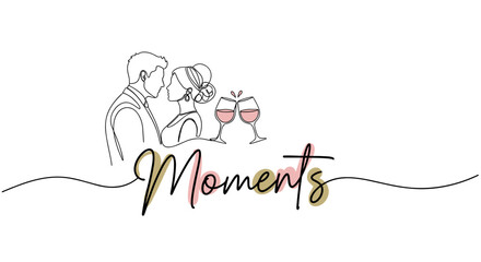 Couple sharing a romantic moment with wine glasses, artistic illustration of love copy space