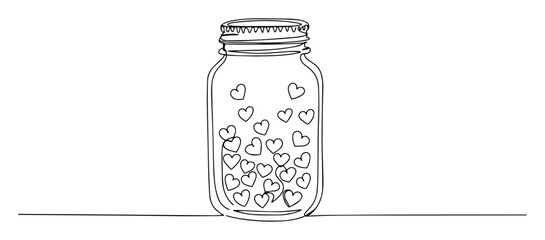 jar full of love hearts continuous one line drawing