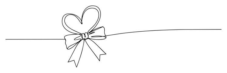 single one line drawing of a heart shaped gift bow valentine's day concept © Wieslaw