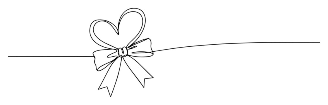 Naklejki single one line drawing of a heart shaped gift bow valentine's day concept
