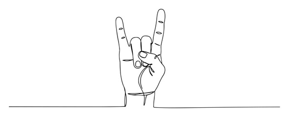 rock hand sign of horns gesture continuous line monoline vector outline