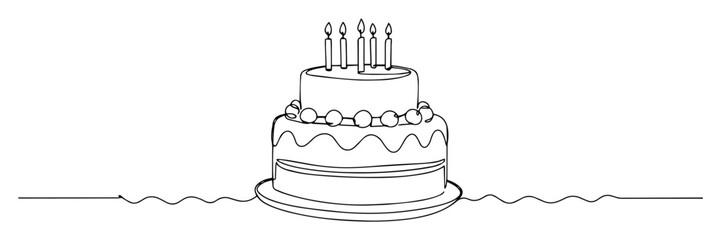 birthday cake with candles celebration monoline thin lineart vector design