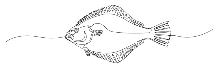 flounder fish continuous one line drawing