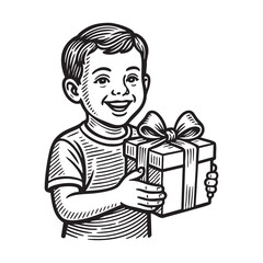 kids share gift box  hand drawn graphic vector illustration