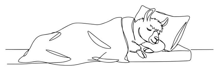 sleeping dog under blanket contour monoline vector lineart thin outline sketch