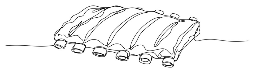 single continuous line drawing of grilled pork ribs bbq meat food vector lineart