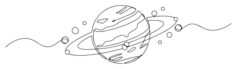 saturn planet with rings in space continuous one line art vector © Wieslaw