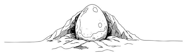 large dinosaur egg in a cave nest continuous one line drawing vector prehistoric art