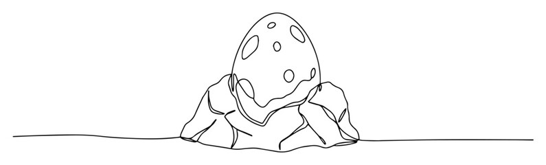 spotted dinosaur egg on rocky nest continuous one line drawing vector animal sketch