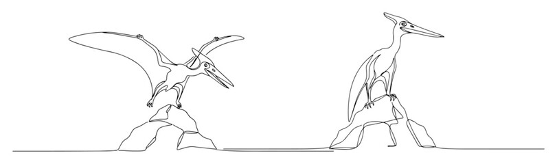 pterodactyl and heron prehistoric flying birds monoline thin lineart vector design © Wieslaw