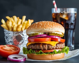 Classic Burger, Fries & Soda: A Perfect Fast Food Combo Shot