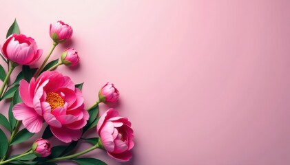 Low-poly pink and red peonies Floral banner design Pastel background Copy space , background, red