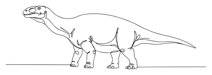 brontosaurus crossing prehistoric plain monoline vector lineart
