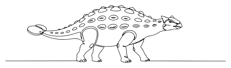 armored ankylosaurus patrolling terrain monoline vector lineart