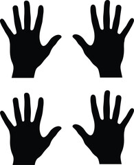 Symmetrical hand silhouette vector set, open palms, black icons, spread fingers, human anatomy, communication symbol, isolated illustration, square layout, design element