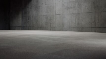 Minimalist concrete interior with smooth floors, textured walls, and neutral tones.