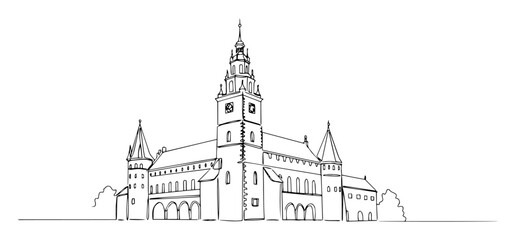 historic stone castle facade outline linear vector monoline