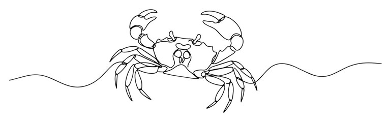 sea crab animal on the beach continuous one line drawing vector seafood illustration